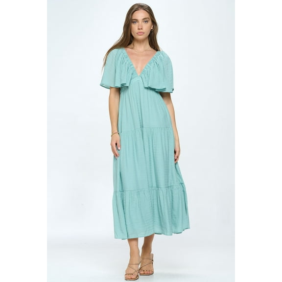 PROVA Women's Lido Flutter Sleeve V-Neck Maxi Dress