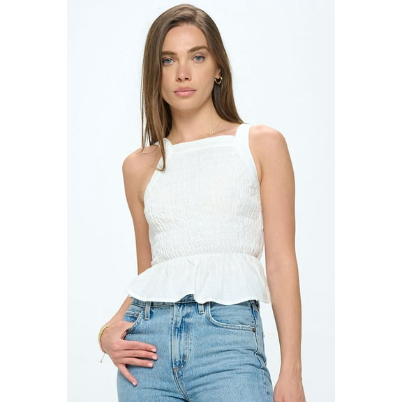 PROVA Women's Seville Smocked Peplum Backless Bow Back Tank Top