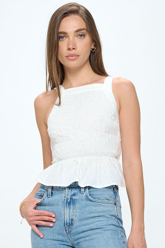 Women's Seville Smocked Peplum Backless Bow Back Tank Top