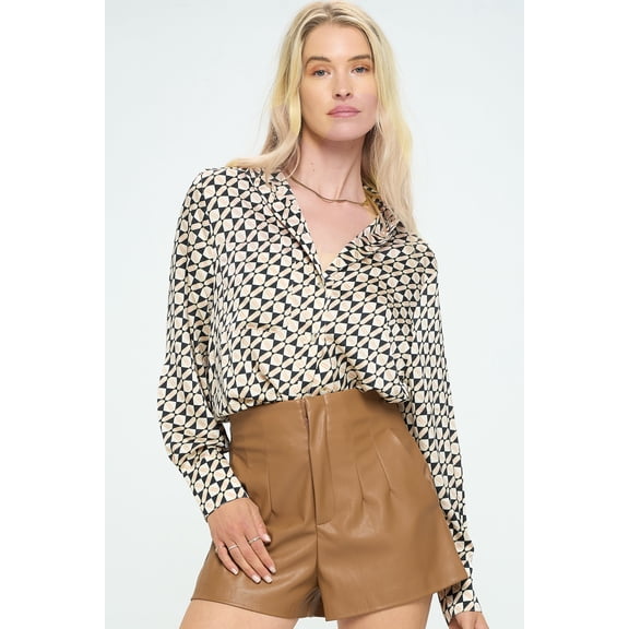 PROVA Women's Targa Oversized Geometric Print Long Sleeve Button Down Top