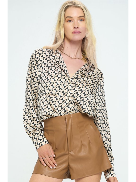 Women's Targa Oversized Geometric Print Long Sleeve Button Down Top