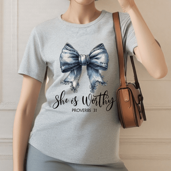 PROVERBS 31 She is Worthy Lettering Print T-shirts Christian Women Graphic Tees Bible Verse Religious Shirt Spiritual Wear for Daily Outfits Gray,XL