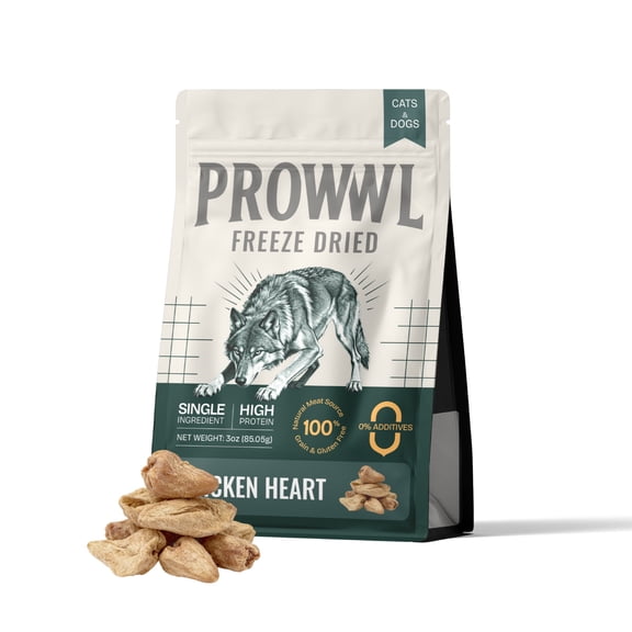 PROWWL Freeze Dried Chicken Heart Cat & Dog Treats for Training, Healthy High Protein Limited Single Ingredient Pet Food Snacks for Small, Medium, and Large Dogs Cats (Raw Chicken Heart Cubes, 3oz)