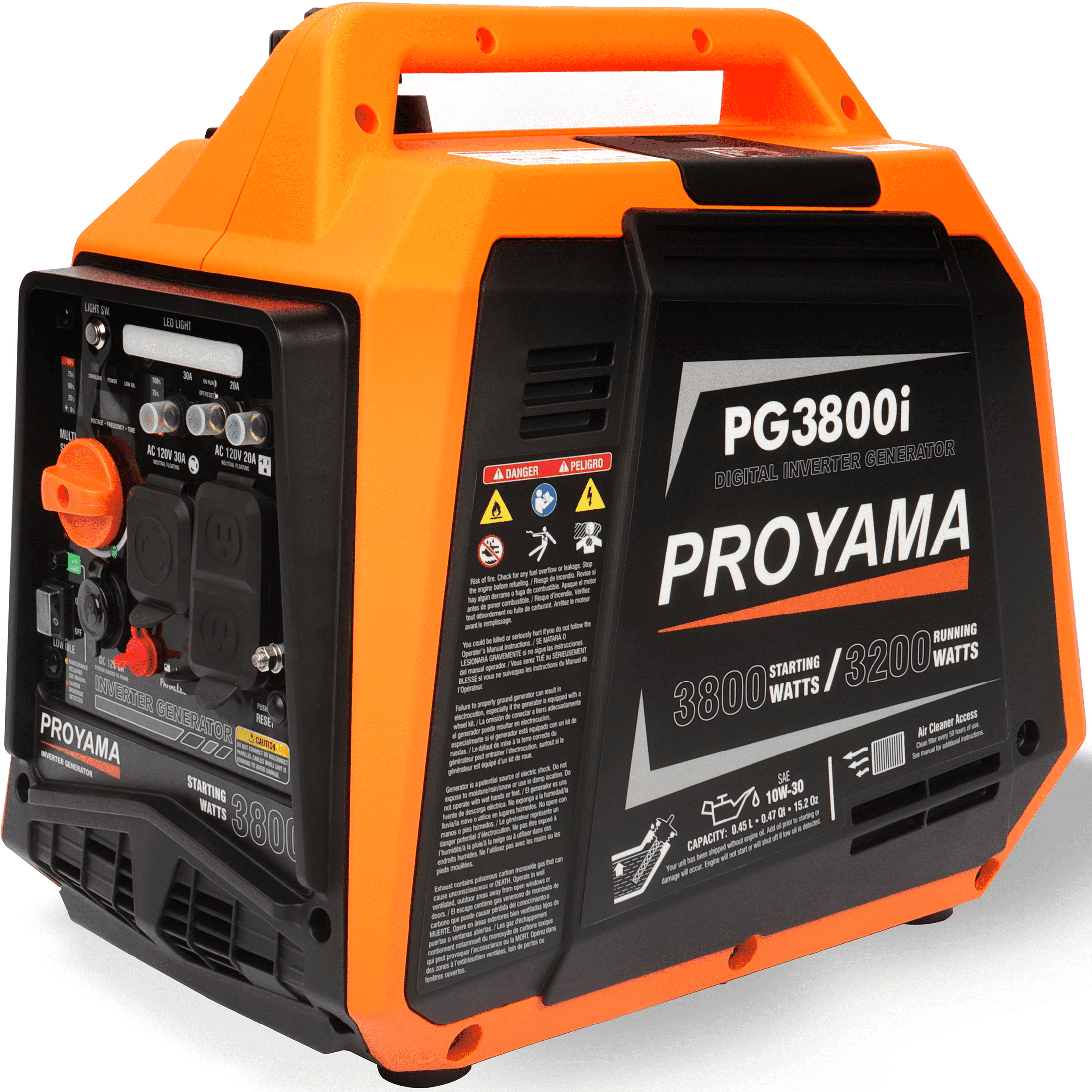 PROYAMA 4000-Watt Portable Gas Inverter Generator, CO Sensor Low Oil Shutdown LED Light, Super Quiet
