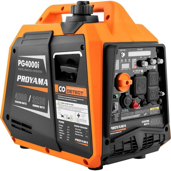 PROYAMA 4000-Watt Portable Gas Inverter Generator, CO Sensor Low Oil Shutdown LED Light, Super Quiet