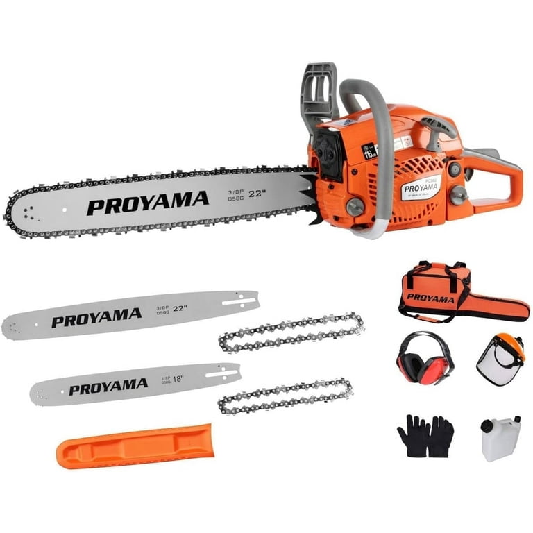 PROYAMA 62CC 2-Cycle Gas Powered Chainsaw, 22 Inch 18 Inch