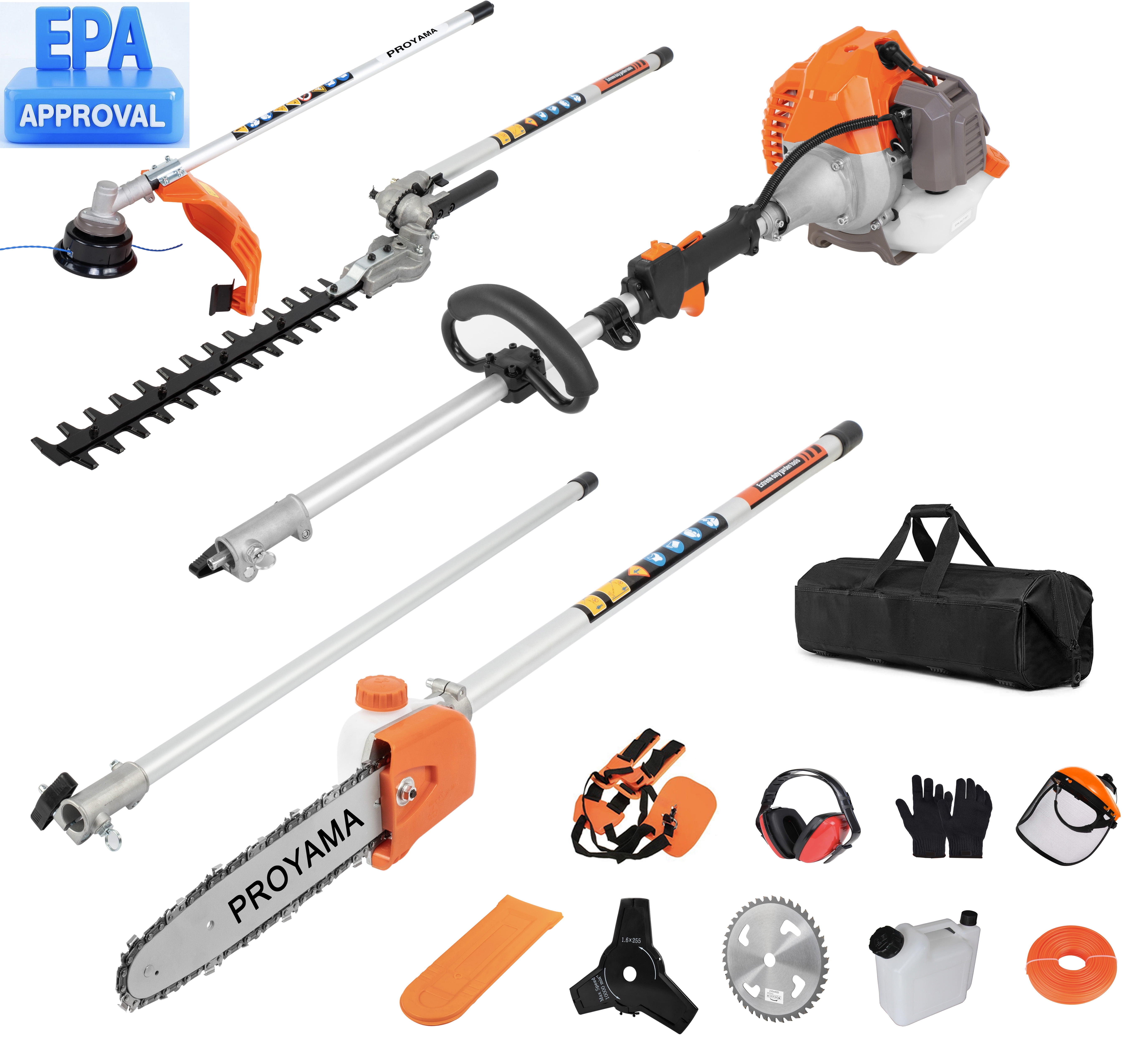 PROYAMA 42.7cc 5-in-1 Gas Hedge Trimmer, Brush Cutter, String