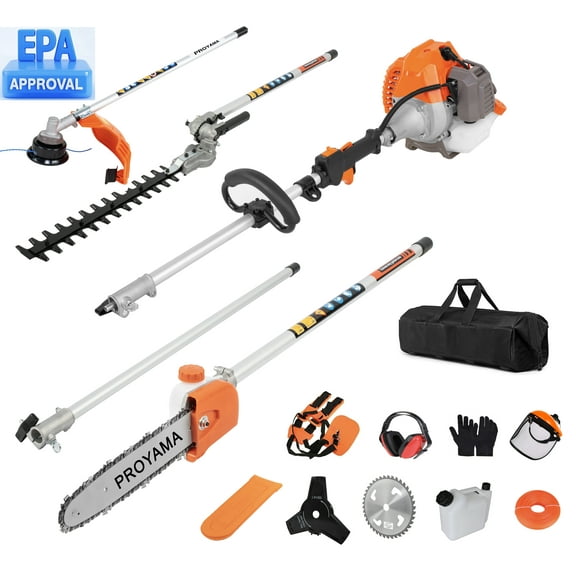 PROYAMA 42.7cc 5 in 1 Gas Brush Cutter, Multi-functional Gas Hedge Trimmer, Weed Eater, Brush Cutter, String Trimmer, Pole Saw with Extension Pole