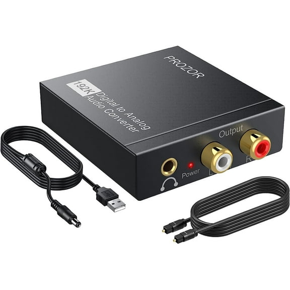 PROZOR 192KHz Digital to Analog Audio Converter DAC Digital SPDIF Optical to Analog L/R RCA Converter Toslink Optical to 3.5mm Jack Adapter for PS3 HD DVD PS4 Amp Apple TV Home Cinema