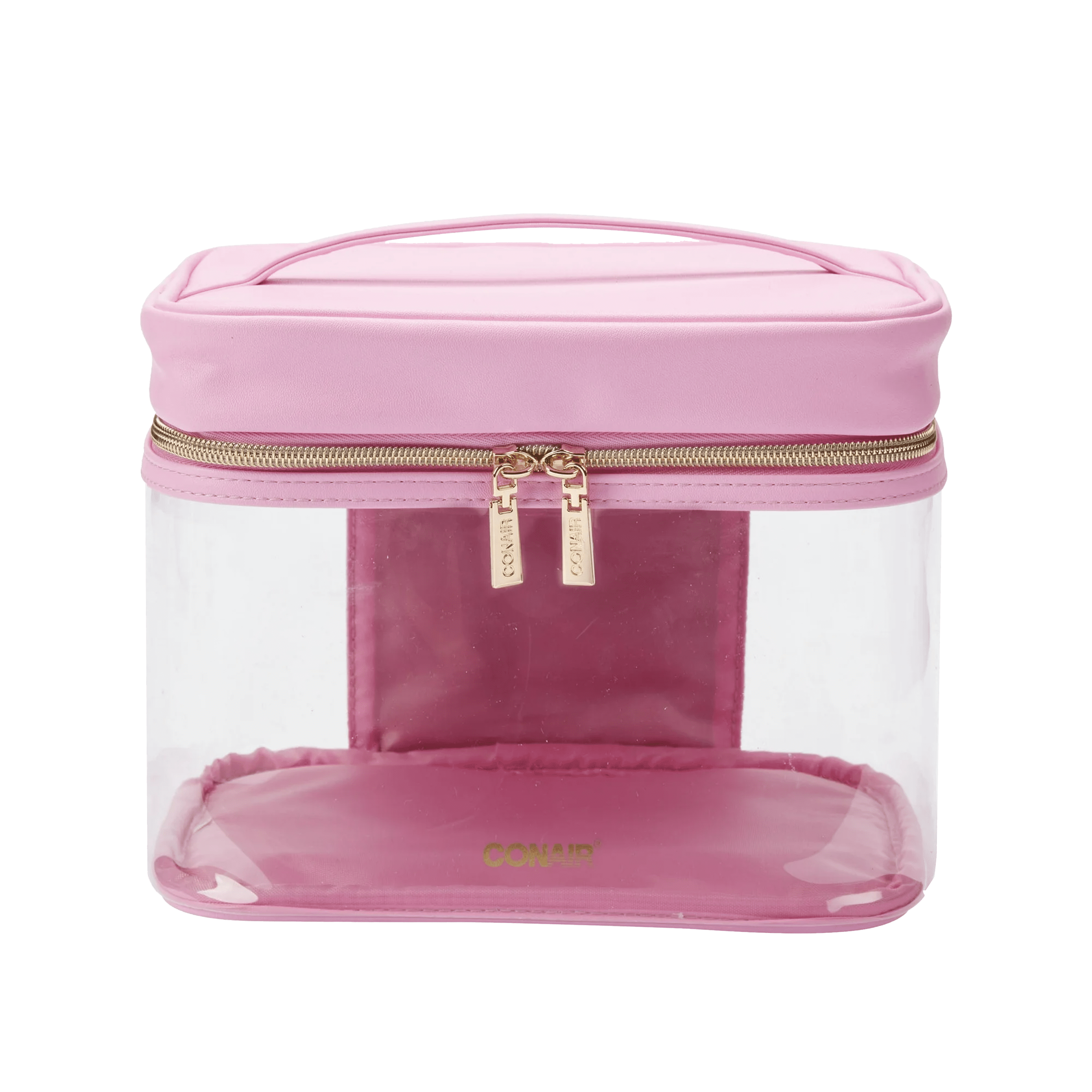 Conair Pink and Clear PVC Train Case with Lid Pocket and Gold-Tone