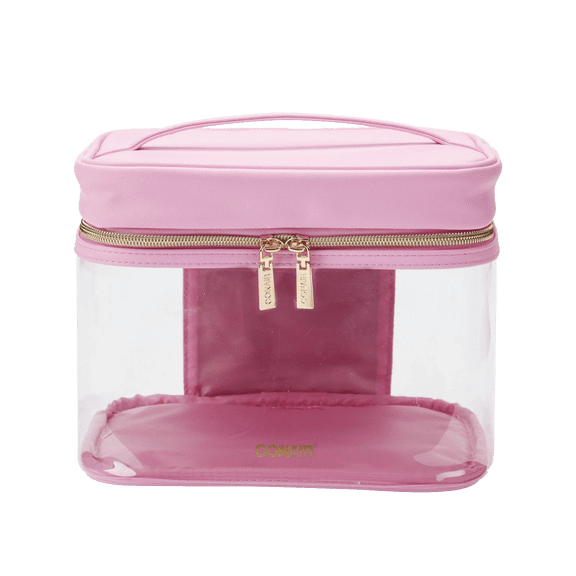 Conair Purple Train Case with Lid Pocket, See-Through Beauty Organizer with Gold-Tone Hardware