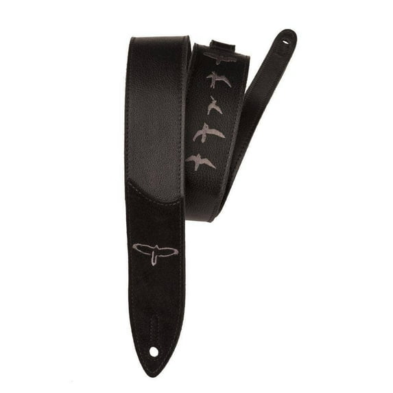 PRS 2" Embroidered Birds Guitar Strap, Black Premium Leather