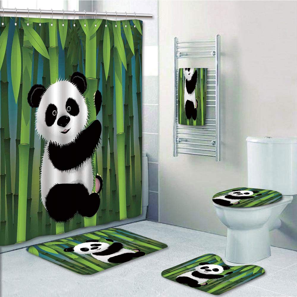 PRTAU Cartoon Curious Baby Panda on Stem of the Bamboo Bear Jungle Wood ...