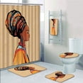 thumbnail image 1 of PRTAU Ethnic Woman with Exotic Feather Earring Scarf Zulu Hippie Caramel Merigold 5 Piece Bathroom Set Shower Curtain Bath Towel Bath Rug Contour Mat and Toilet Lid Cover, 1 of 2