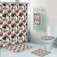 thumbnail image 1 of PRTAU Shabby Chic Country Floral Flower Roses Watercolor Dark Coral Maroon 5 Piece Bathroom Set Shower Curtain Bath Towel Bath Rug Contour Mat and Toilet Lid Cover, 1 of 2