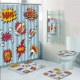 thumbnail image 1 of PRTAU Superhero Fantasy Heroic Speech Bubbles with Various Expression in Pop Red Eart 5 Piece Bathroom Set Shower Curtain Bath Towel Bath Rug Contour Mat and Toilet Lid Cover, 1 of 2