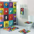 thumbnail image 1 of PRTAU Superhero Retro Superhero Badge Patchwork Several Logo Signs Comic Humor 5 Piece Bathroom Set Shower Curtain Bath Towel Bath Rug Contour Mat and Toilet Lid Cover, 1 of 2
