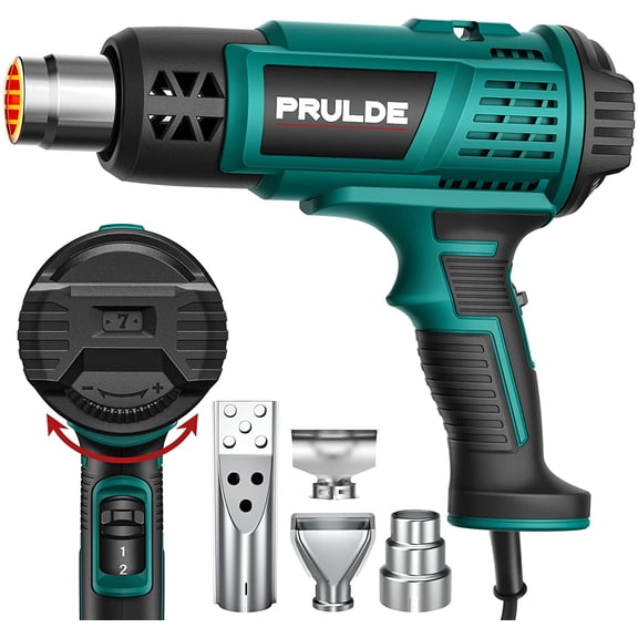PRULDE Heat Gun, 7-Temp Settings 122~1202 Variable Temperature Control Hot Air Gun for Crafts, Shrink Wrapping/Tubing, Paint Removing