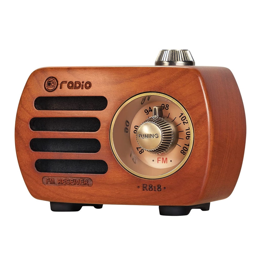 PRUNUS R-818 Wooden Retro Radio with Bluetooth Speaker, Portable FM VHF Radio Small, Rechargeable Radio, Bass Speaker with Excellent Bass Quality, Supports AUX Input.(cherry wood)