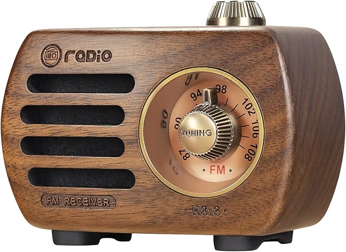 PRUNUS Wood Retro FM Radio Bluetooth Mini Portable Wooden Old Vintage Radio Speaker, Rechargeable Battery Operated, Strong Bass Enhancement, Loud Volume, Support AUX in (Walnut) R-818