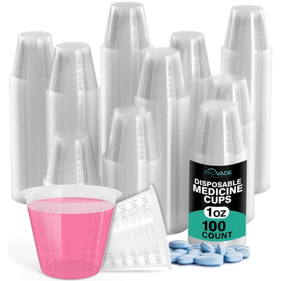Pruvade 100 Pack 1-oz. Disposable Medicine Cups with Graduated Dosage Lines for Pills or Liquid, 100 Bulk Pack, Single Serve Measuring for Home, Nurse, Hospital, Medical Care |100 Pack