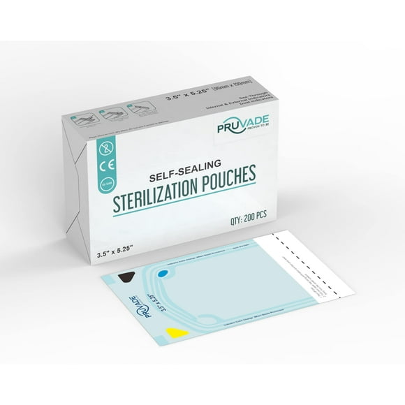 PRUVADE Sterilization Pouches - 200 Pack 3.5” x 5.25” Sterilizer Bags for Dental Offices - Autoclave Self Sealing Sterilization Pouch for Dental Instruments, Nail Techs, Tattoo, Medical Lab-3.5”x5.25”
