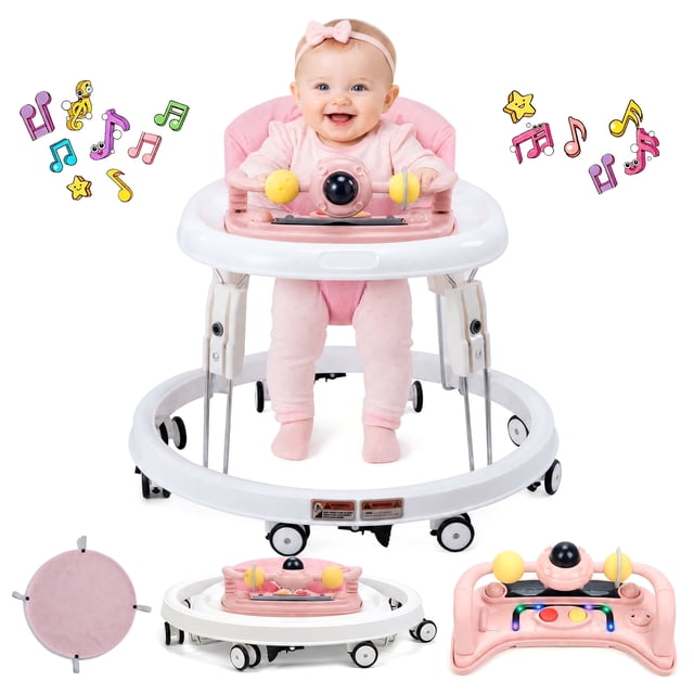 PRVAETU Foldable Baby Walker Activity Center W/ Music Toy,Wheels,Height ...