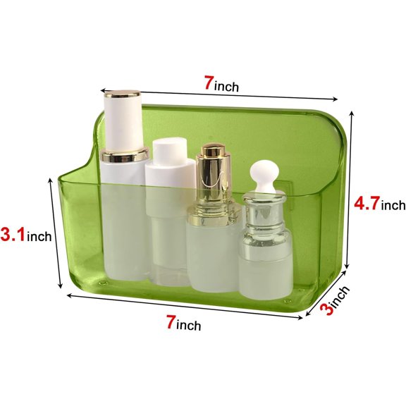 PRWLUS 2 Packs Cabinet Door Organizer, Acrylic Adhesive Shelf Wall Mounted Storage, Self Adhesive Shower Shelves Without Drilling, Automatic Draining Clear Shower Organizer for Bathroom (Green)