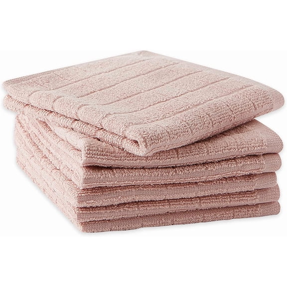 PRWLUS Basic Terry Collection Solid Windowpane Dishcloth Set, 12x12, Pale Mauve, 6 Count