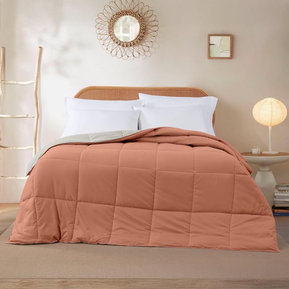 PRWLUS Down Alternative Reversible Comforter Orange Rust/Beige Twin