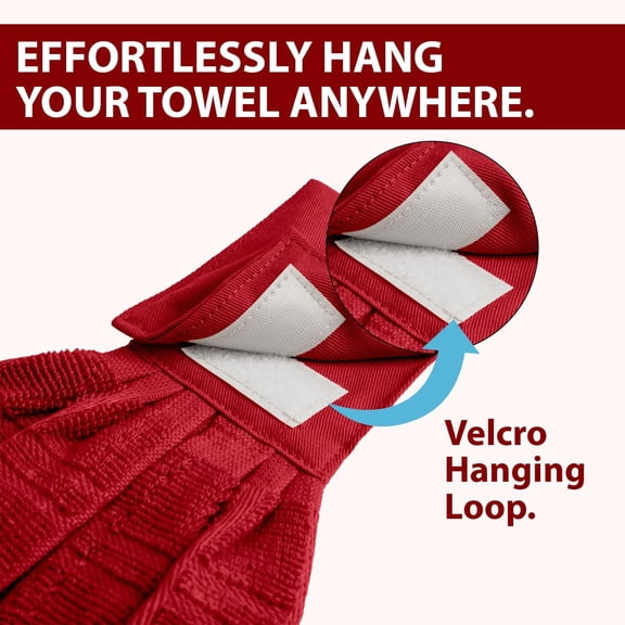PRWLUS Hanging Kitchen Towels - Red 100% Cotton Solid Kitchen Tie Towel, Set of 2 Hand Dish Cloth with Hanging Loops 9 x 17 Inches, Absorbent, Super Soft, and Fast Drying Home Essential