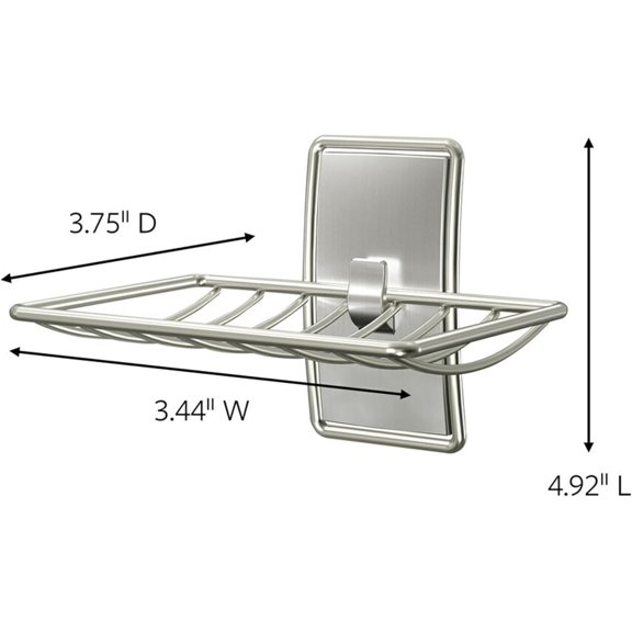 PRWLUS Soap Dish for Shower, Damage-Free Hanging, No Tools Soap Holder, 1 Satin Nickel Dish and 2 Water-Resistant Strips
