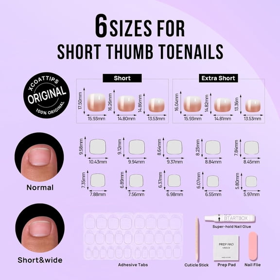 PRWLUS Toe Nails Press On Short, Brown Ombre Press On Toenails Square for Women, Squoval Press on Toe Nails with Glue, Fake Toenails in 16 Sizes- 32 Toenails Kit, Baby Boomer Brown