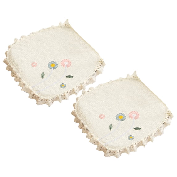 PRYESS 2-Pack Ruffled Lace Chair Cushion, Beige 17.7 x 17.7 Inch Ruffled Lace Cotton Chair Cushion with Ties and Non-Slip Bottom