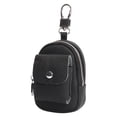 thumbnail image 1 of PRYESS Black Leather Keychain Pouch, Leather Mini Backpack Keychain Purse with Carabiner Clip, Mini Backpack Purse for Travel and Makeup, 1 of 7