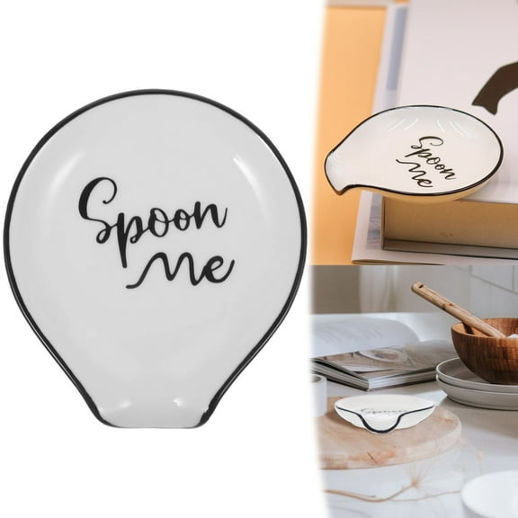 PRYESS Ceramic Spoon Rest, Spoon Holder for Spatula and Tong Countertop, Spoon Plate for Kitchen, Decorative Spoon Rest to Protect Countertops