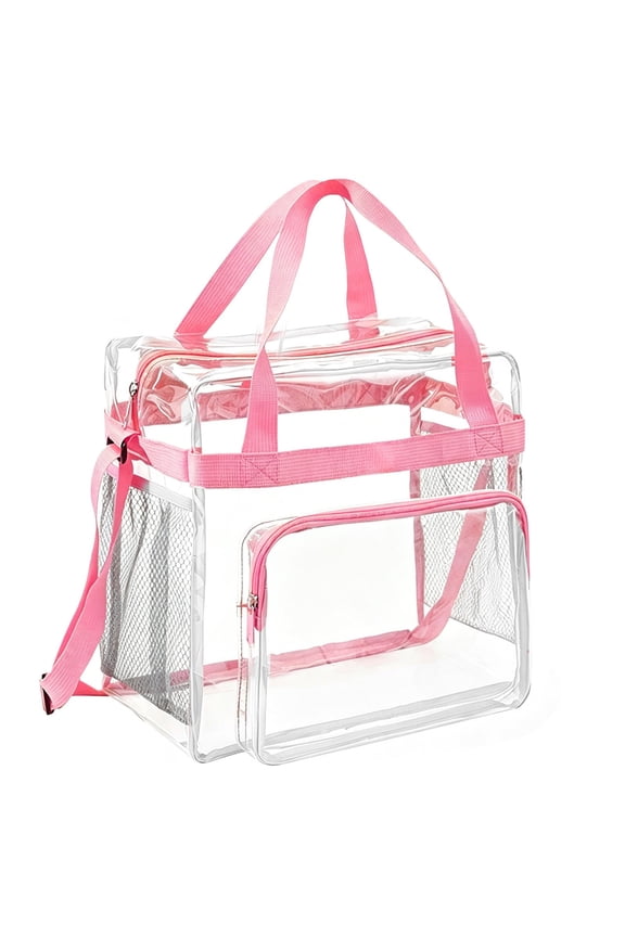 Clear Stadium Backpack, Pink Transparent Pvc Stadium Approved Clear Backpack with Adjustable Shoulder Strap and Storage Compartments