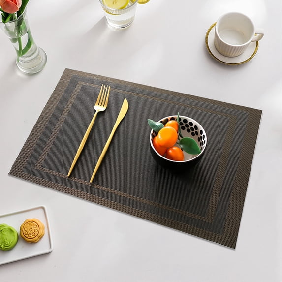 PRYESS Clearance Items: European Style Pvc Western Dining Mat Black, Kitchen Placemats Heat Place Mats Washable Pvc Table Mats Woven Vinyl Plastic Kitchen Supplies