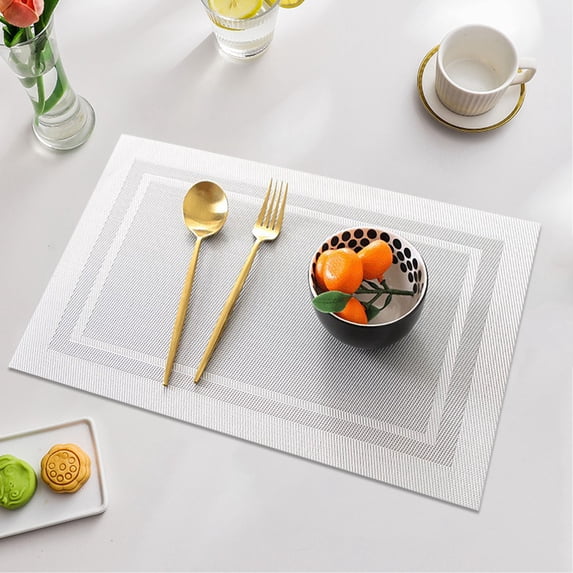 PRYESS Clearance Items: European Style Pvc Western Dining Mat White, Kitchen Placemats Heat Place Mats Washable Pvc Table Mats Woven Vinyl Plastic Kitchen Supplies