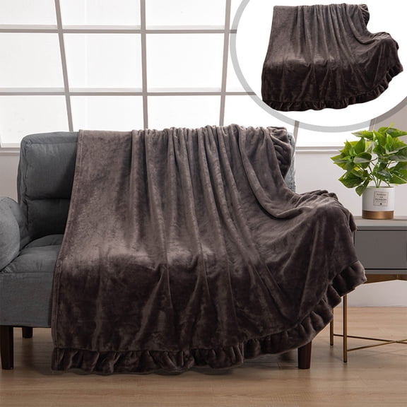 PRYESS Coffee Color A Pleated Flannel Blanket 1.3X1.5M, Scallop Throw Velvet Decorative Holiday Afghan, Heart-Shaped Polyester & Velvet Soft Living Room Throw