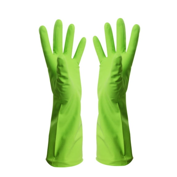 PRYESS - Dark Green Latex Dishwashing Gloves, Long Cuff with Flock Lining (Size B) - Waterproof Kitchen Gloves - Gloves Gloves Washing Hand Rubber Long Cleaning Warm Gloves Kitchen