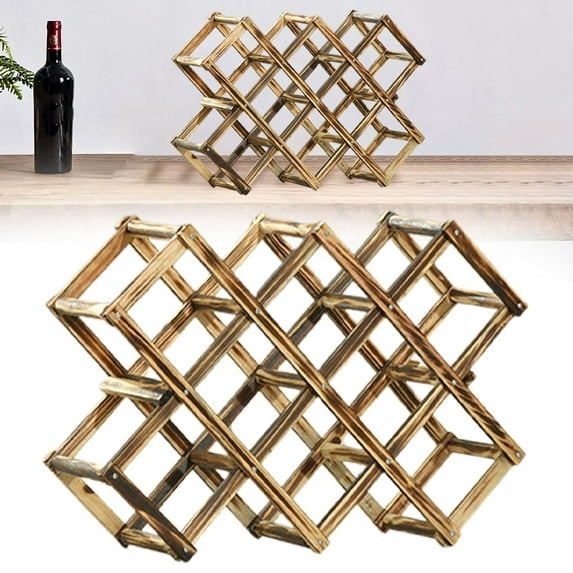 PRYESS Freestanding Stackable Wine Rack, Freestanding Stackable Wine Rack Organizer, Foldable Design with Scratch Protectors, for Countertop and Cabinets, Large, Brown