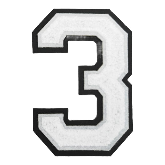 PRYESS Iron-On Number Patch, 4.2 Inch White Iron-On Number 3 Patch, Heat Transfer Numeral for Clothing Backpacks Hats Jeans