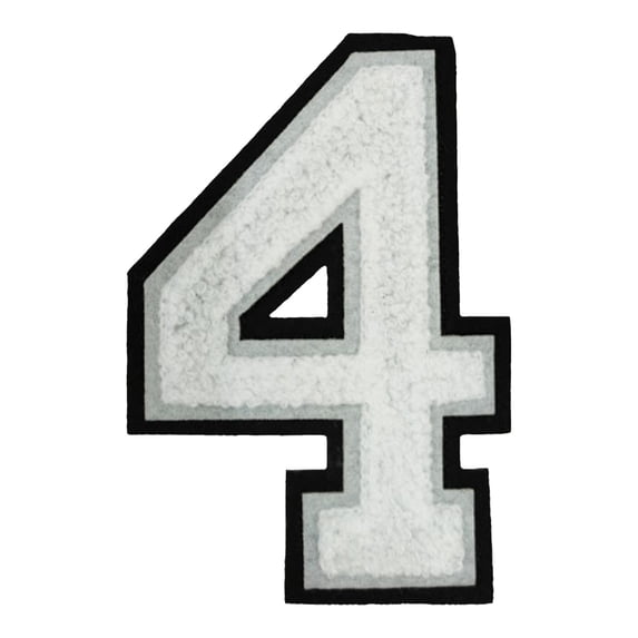 PRYESS Iron-On Number Patch, 4.2 Inch White Iron-On Number 4 Patch, Heat Transfer Numeral for Clothing Backpacks Hats Jeans