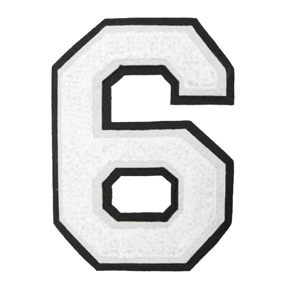 PRYESS Iron-On Number Patch, 4.2 Inch White Iron-On Number 6 Patch, Heat Transfer Numeral for Clothing Backpacks Hats Jeans