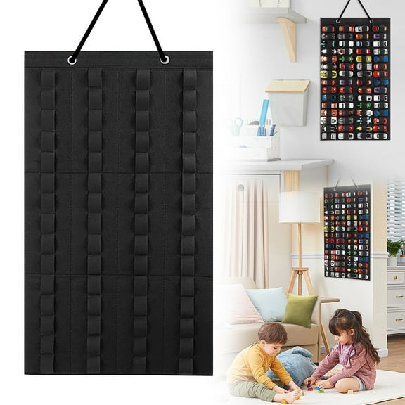 PRYESS (Large Capacity Storage Box for Kids), Hanging Organizer for Wall Mount Display Case Large Capacity Storage Box Bags for Toy Cars Kids, Elastic Straps, Foldable