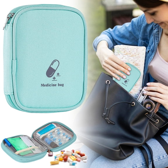 PRYESS Light Green Portable Storage Bag First Aid Kit, Zippered Organizer Travel Outdoor Water-Resistant, Multiple Compartments Bottle Organizer Pouch