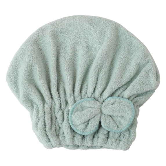 PRYESS Microfiber Hair Drying Cap, Light Green 30 x 25 cm Coral Fleece Microfiber Hair Drying Cap with Bow, Coral Fleece Towel Wrap for Women