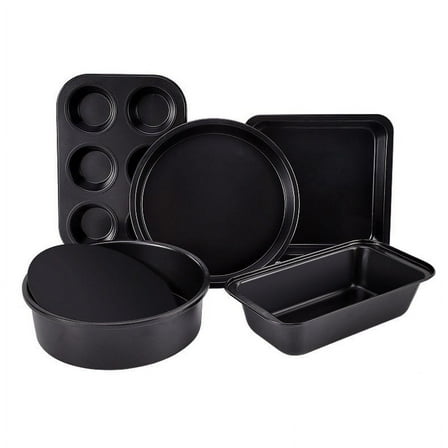 PRYESS Nonstick Bakeware Set, Nonstick Bakeware Sets Baking Pans for Toaster Oven, Pizza Pan Cake Pan and Cookie Sheet, 5Pcs Set for Kitchen Baking