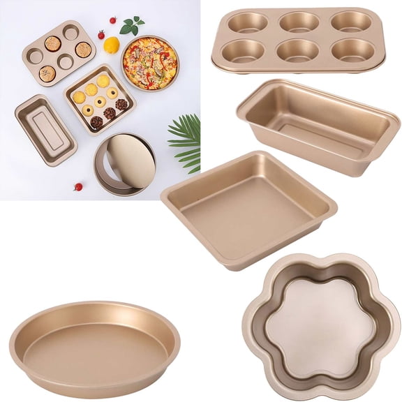 PRYESS Nonstick Bakeware Set, Nonstick Bakeware Sets Baking Pans for Toaster Oven, Pizza Pan Cake Pan and Cookie Sheet, 5Pcs Set for Kitchen Baking